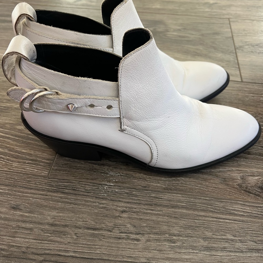 Rag & Bone White Ankle Boots with Studded Strap